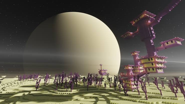 Paisagem da dimensão do End no Minecraft